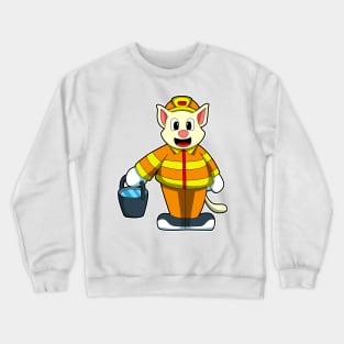 Cat as Firefighter with Bucket of Water Crewneck Sweatshirt